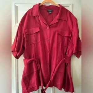 Lauren Ralph Lauren Safari Style Linen Top. Red-Size 20W
